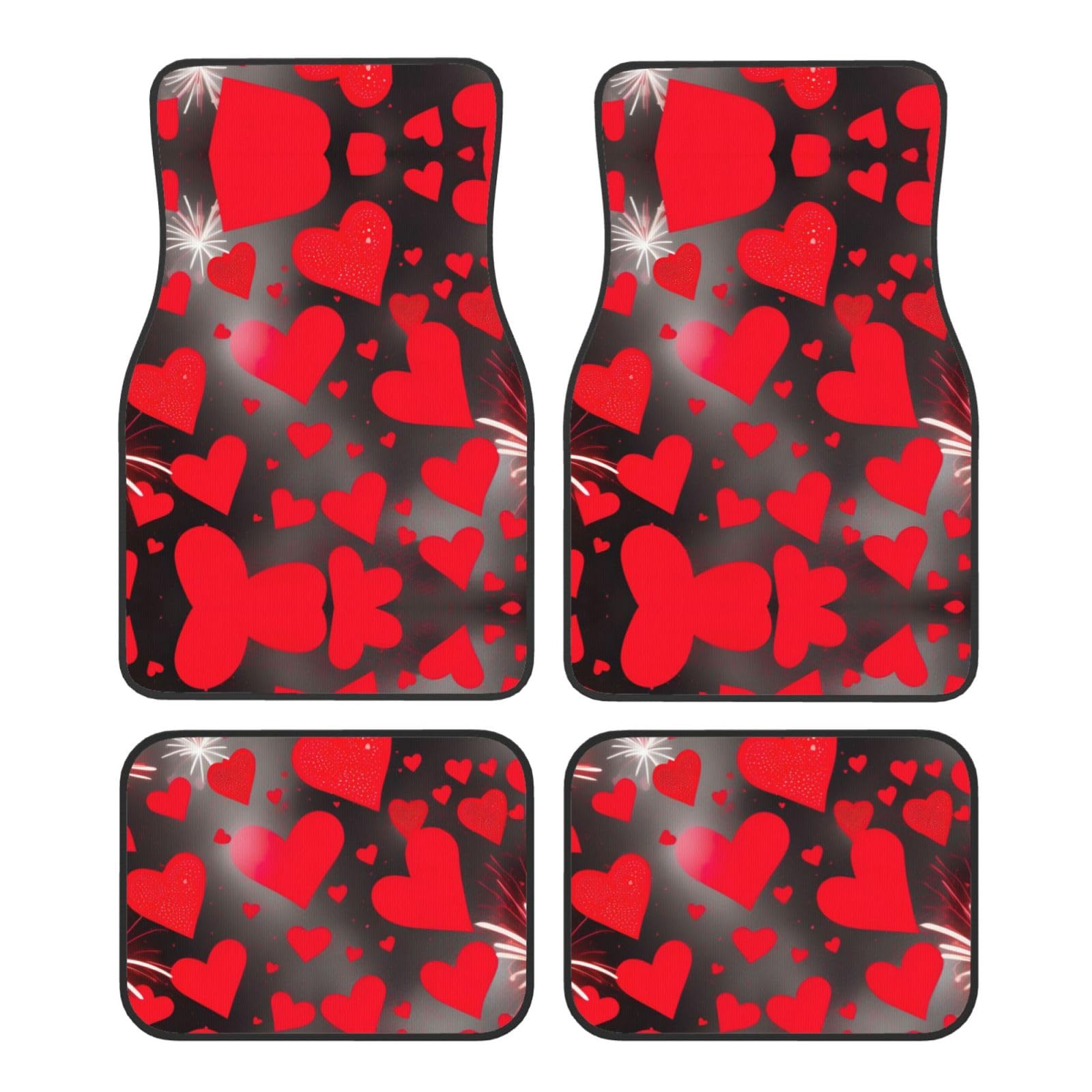 Red Hearts Feuerwerk Print Automatten Komplettes Set Universal Fußmatten für Autos SUV LKW Anti-Rutsch Automatten von YaWea