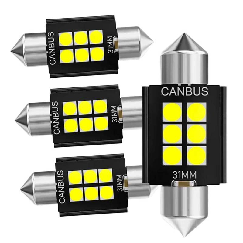 YaaGoo Auto-Innenraumleuchten 3030 6 SMD 300LM 6000K Gleichstrom 12/24V 2 Stück (4er-Pack, Weiß, 31mm) von YaaGoo