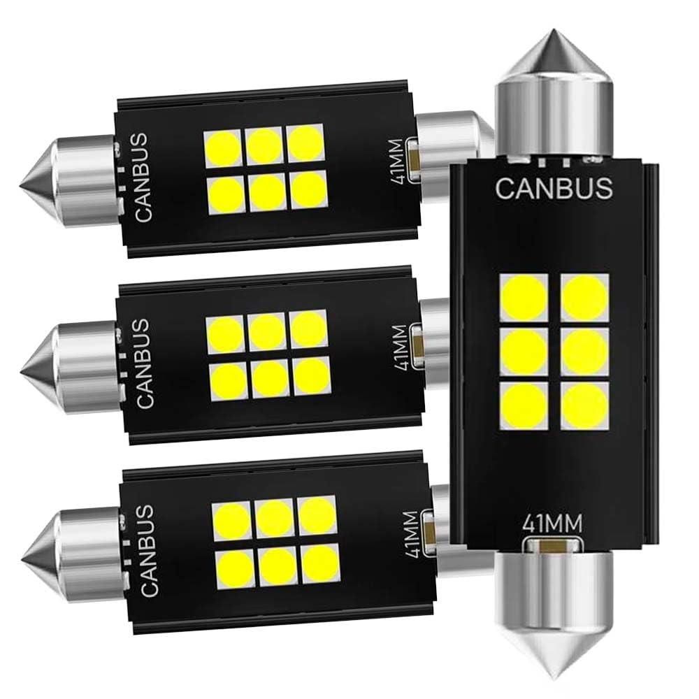 YaaGoo Auto-Innenraumleuchten 3030 6 SMD 300LM 6000K Gleichstrom 12/24V 2 Stück (4er-Pack, Weiß, 41mm) von YaaGoo