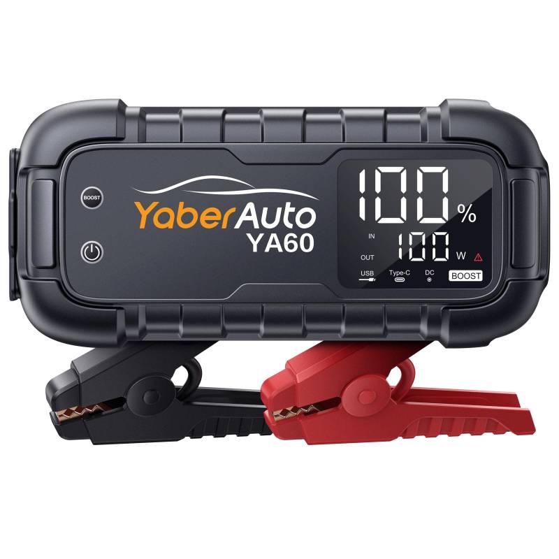 YaberAuto Starthilfe Powerbank, 6000A Spitzenstrom, 45W Schnellladung, Starter Powerbank Auto Starthilfe mit 3,3" LCD Bildschirm, Starthilfegerät mit 600 Lumen LED Taschenlampe, YA60 Jump Starter von YaberAuto