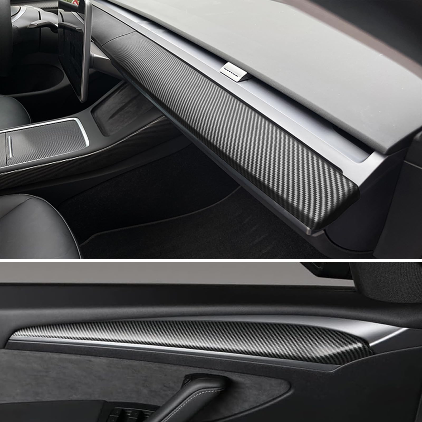 【4 PCS】 Armaturenbrett Abdeckung Panel für Tesl-a Model 3 Model Y, Dash Wrap Armaturenbrett für Model 3 Model Y Innenraum Zubehör mit Matte Carbon Fiber Textur,Verschleißfest, leicht zu reinigen von Yabingbos