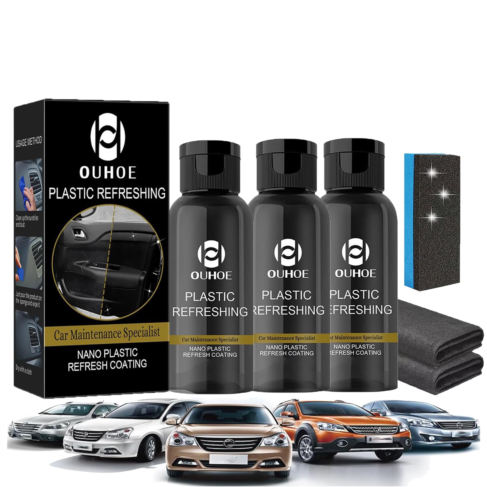 Ouhoe Plastic Refreshing,Lakiso Plastic Revitalizing Coating Agent,Car Plastic Revitalizing Coating Agent,Car Plastic Plating Refurbishing Agent,Ouhoe Refreshing, Plastic Restorer for Cars (50ml*3) von Yagerod