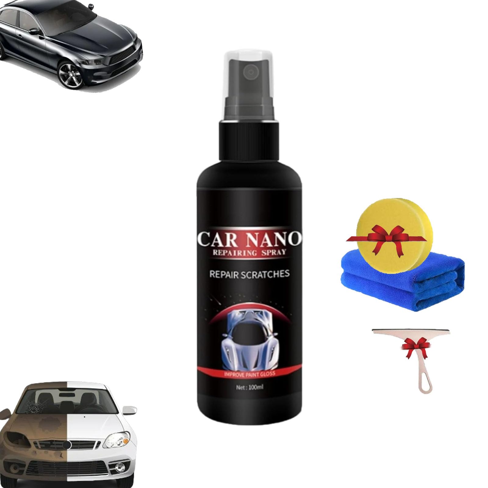 Yagerod Nurafix Nano Autospray, Nurafix Nano Autokratzerentferner, Nano Autokratzerreparaturspray, Nano Autokratzerentfernungsspray, Nurafix Autowachs, schnelle Kratzerreparatur (1PC, 100ML) von Yagerod