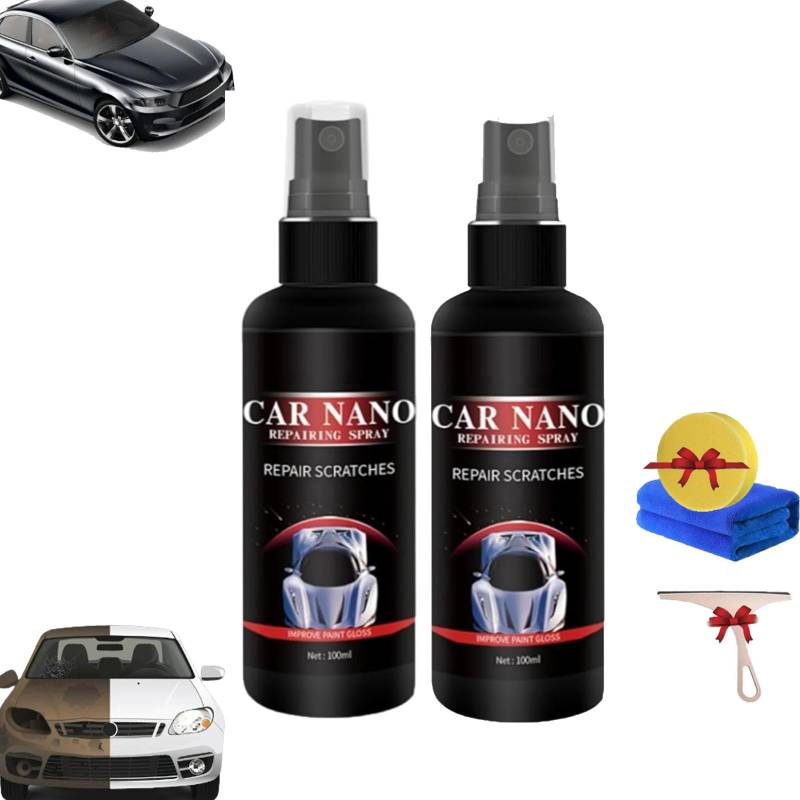 Yagerod Nurafix Nano Autospray, Nurafix Nano Autokratzerentferner, Nano Autokratzerreparaturspray, Nano Autokratzerentfernungsspray, Nurafix Autowachs, schnelle Kratzerreparatur (2PC, 100ML) von Yagerod