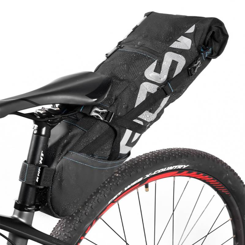 Fahrradtasche 10 Liter Satteltasche Bikepacking Taschen Wasserdicht, Fahrradsitz Hinterrad Tasche Sitztasche Aufbewahrungstasche für Outdoor Fahrräder Mountainbikes Rennräder, Polyester Schwarz von Yagosodee