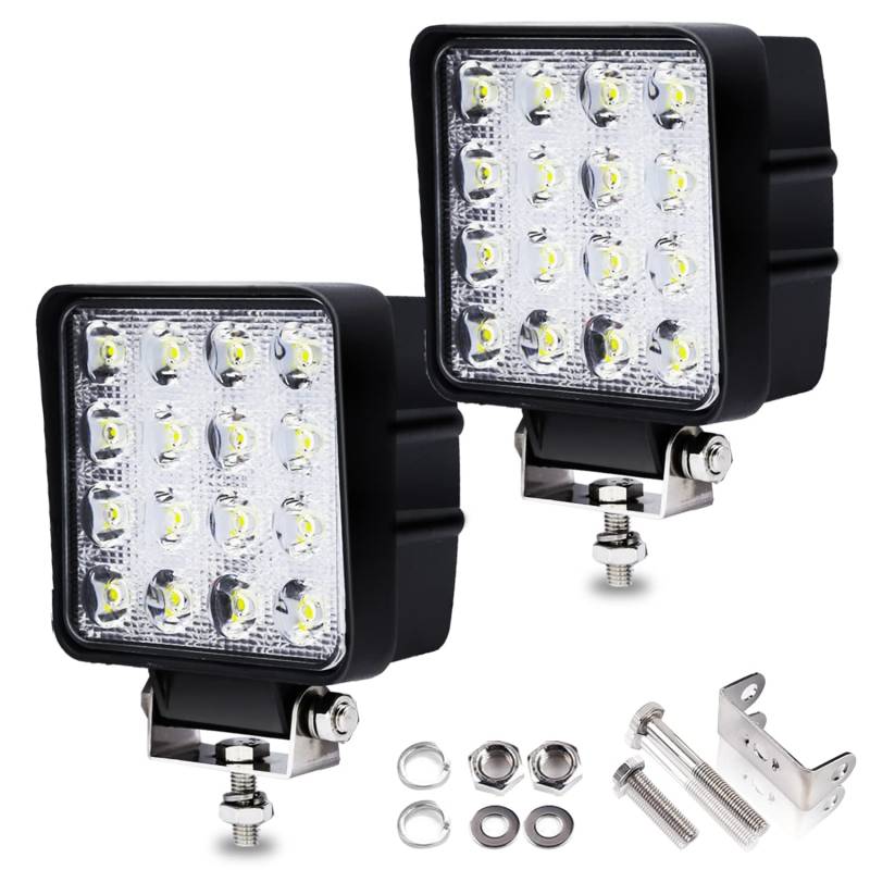 Yakimz 2 Pcs 48W LED Arbeitsscheinwerfer 12V Zusatzscheinwerfer 4320LM, LED Scheinwerfer 6500K Rückfahrscheinwerfer IP67 Wasserdicht für Trecker Offroad SUV von Yakimz