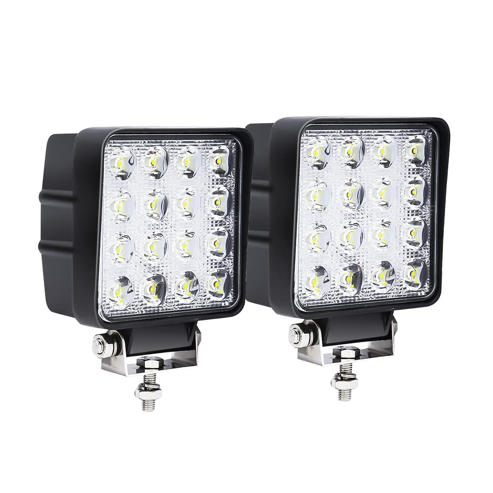 Yakimz 2x 48W LED Arbeitsscheinwerfer, IP67 Wasserdicht Zusatzscheinwerfer, 10 30V Scheinwerfer, 6500K Rückfahrscheinwerfer, led scheinwerfer für Bagger SUV Truck Traktor Offroad LKW von Yakimz