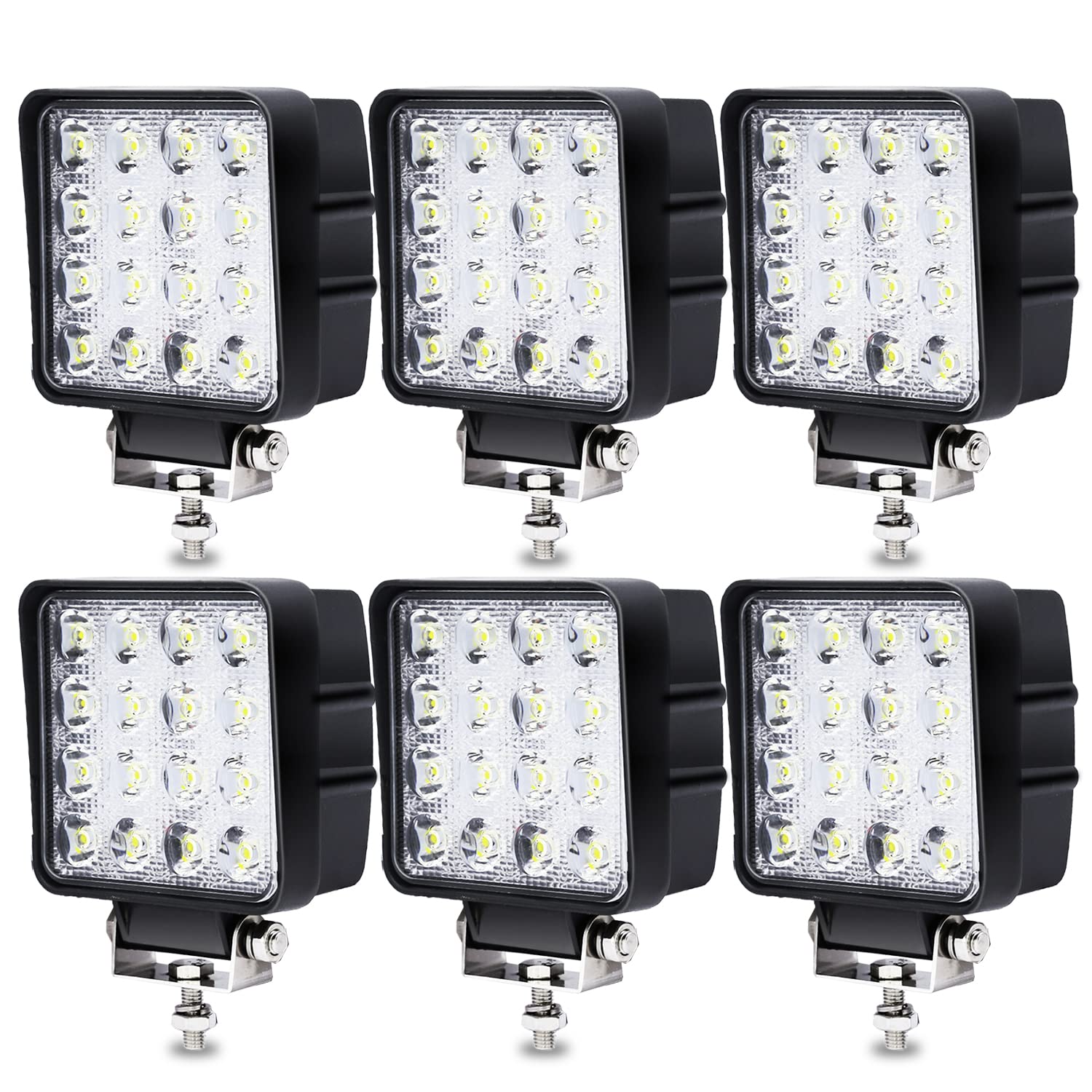 Yakimz 6 Pcs 48W LED Arbeitsscheinwerfer 12V Zusatzscheinwerfer 4320LM, LED Scheinwerfer 6500K Rückfahrscheinwerfer IP67 Wasserdicht für Trecker Offroad SUV von Yakimz