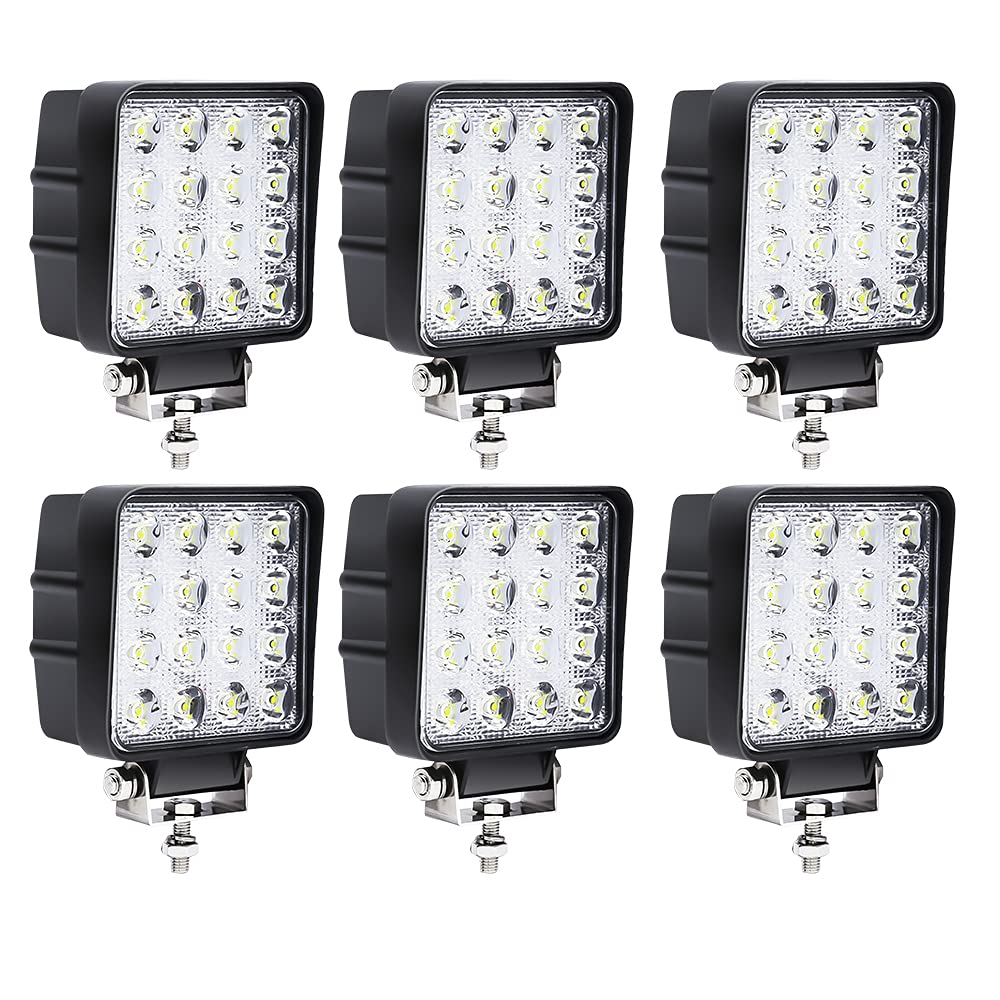 Yakimz 6x 48W LED Arbeitsscheinwerfer, IP67 Wasserdicht Zusatzscheinwerfer, 10 30V Scheinwerfer, 6500K Rückfahrscheinwerfer, led scheinwerfer für Bagger SUV Truck Traktor Offroad LKW von Yakimz