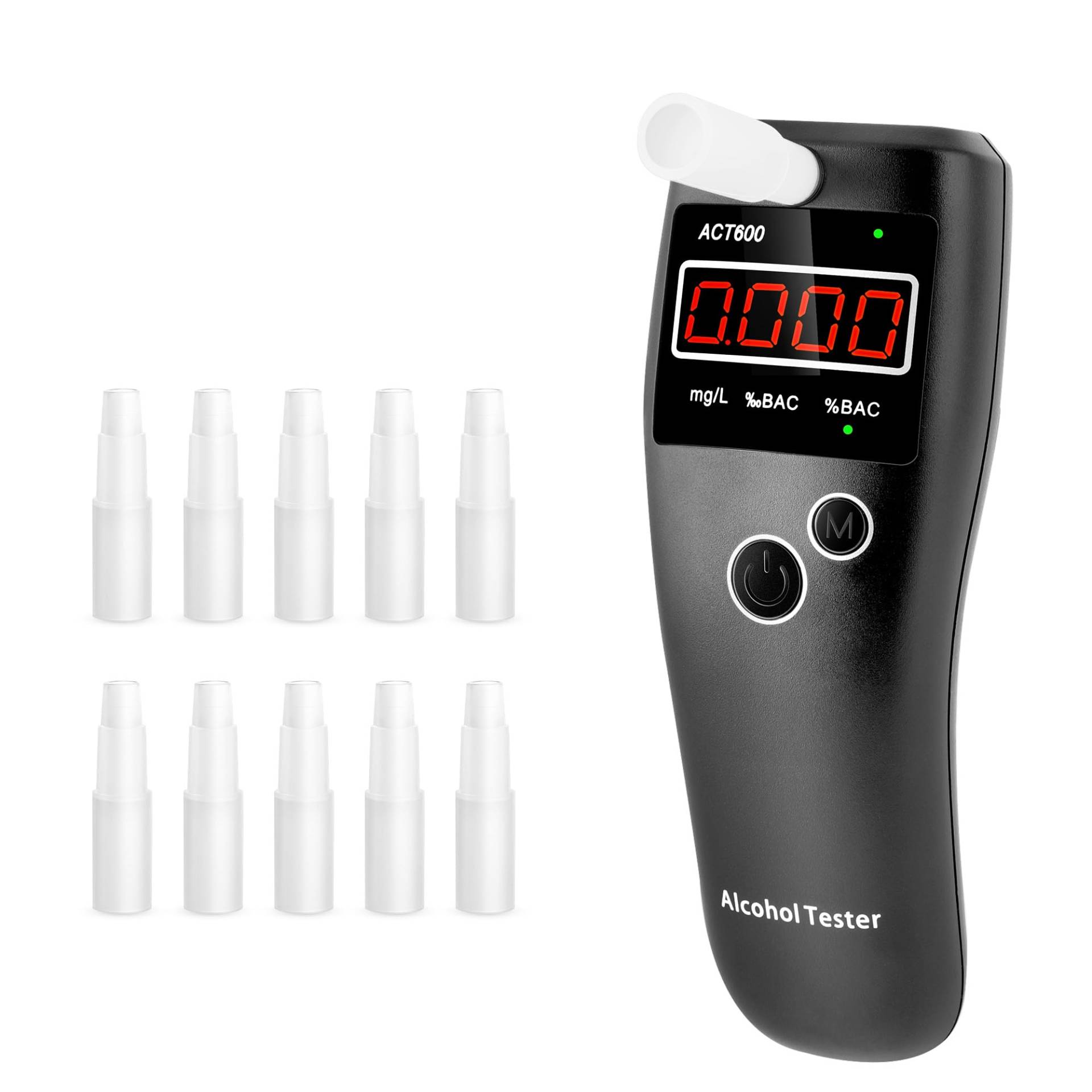 Yanbaozi Alkoholtester Polizeigenau, Alkoholmessgeräte Promillemessgerät mit mit LCD Display und Halbleiter Sensorik, Professioneller Atemalkoholtester mit 10 Mundstücke für Privaten Professionellen von Yanbaozi