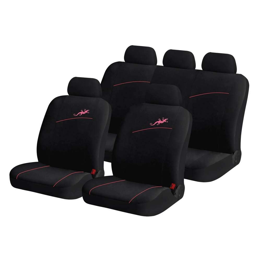 YangD Autositzbezüge Set, Universal Sitzbezüge Auto Vordersitze und Rückbank Komplettset mit Gecko Stickerei for Auto Zubehör Innenraum (Color : Black pink) von YangD