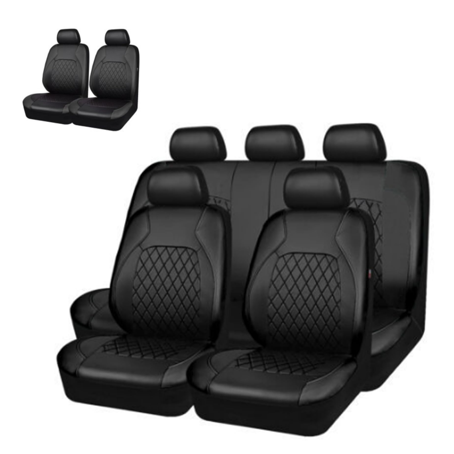 Autositzabdeckungen Volles Set, 9pcs Universal Ledersitzabdeckungen Voller Set für SUV, Limousinen, Van, schwarze Sitzbezüge für Autos, vordere und geteilte hintere Bank für Auto von Yaoliucp