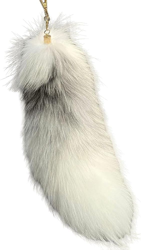 Fox Tail Fur Tail Keychain Animal Tail Shaggy Faux Fur Tail Realistic Fox Tail Keychain Decorative Tail for Handbag Backpack Silver (1) von Yavitality