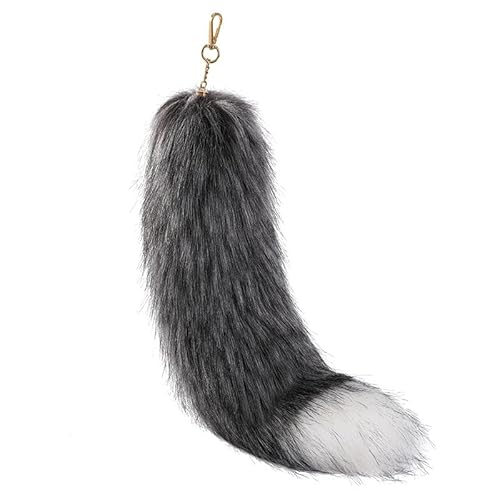 Fox Tail Fur Tail Keychain Animal Tail Shaggy Faux Fur Tail Realistic Fox Tail Keychain Decorative Tail for Handbag Backpack Silver (2) von Yavitality