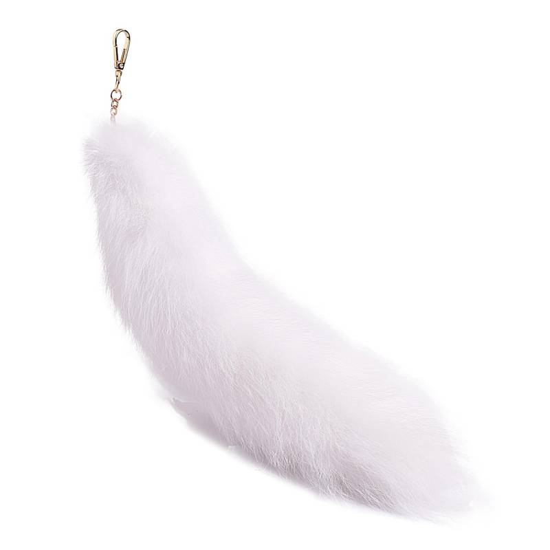 Fox Tail Fur Tail Keychain Animal Tail Shaggy Faux Fur Tail Realistic Fox Tail Keychain Decorative Tail for Handbag Backpack Silver (7) von Yavitality