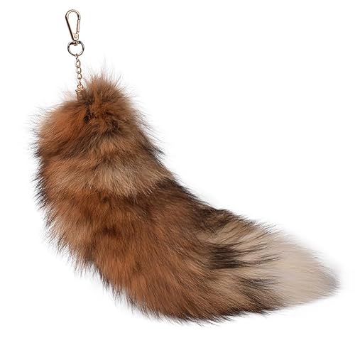 Fox Tail Fur Tail Keychain Animal Tail Shaggy Faux Fur Tail Realistic Fox Tail Keychain Decorative Tail for Handbag Backpack Silver (8) von Yavitality