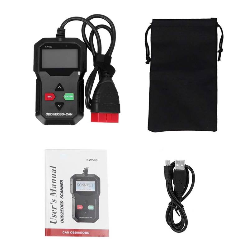 Autodiagnosescanner Autoscanner AutocodeKW590 Auto-Diagnose-Tool OBDII CAN-Scanner-Code-Reader-Detektor-Instrument (Schwarz) von Yctze