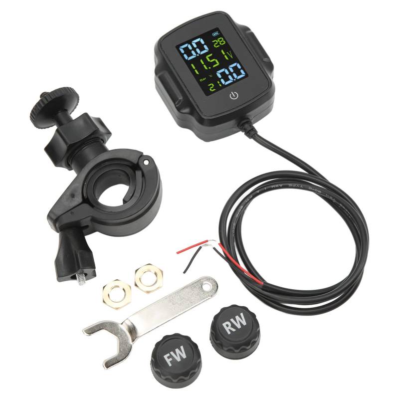 Yctze Motorrad TPMS Reifendrucküberwachungssystem mit 2 externen Sensoren, 12V USB-Ladung, hochpräzises Display, Motorrad-Reifendruckmonitor von Yctze