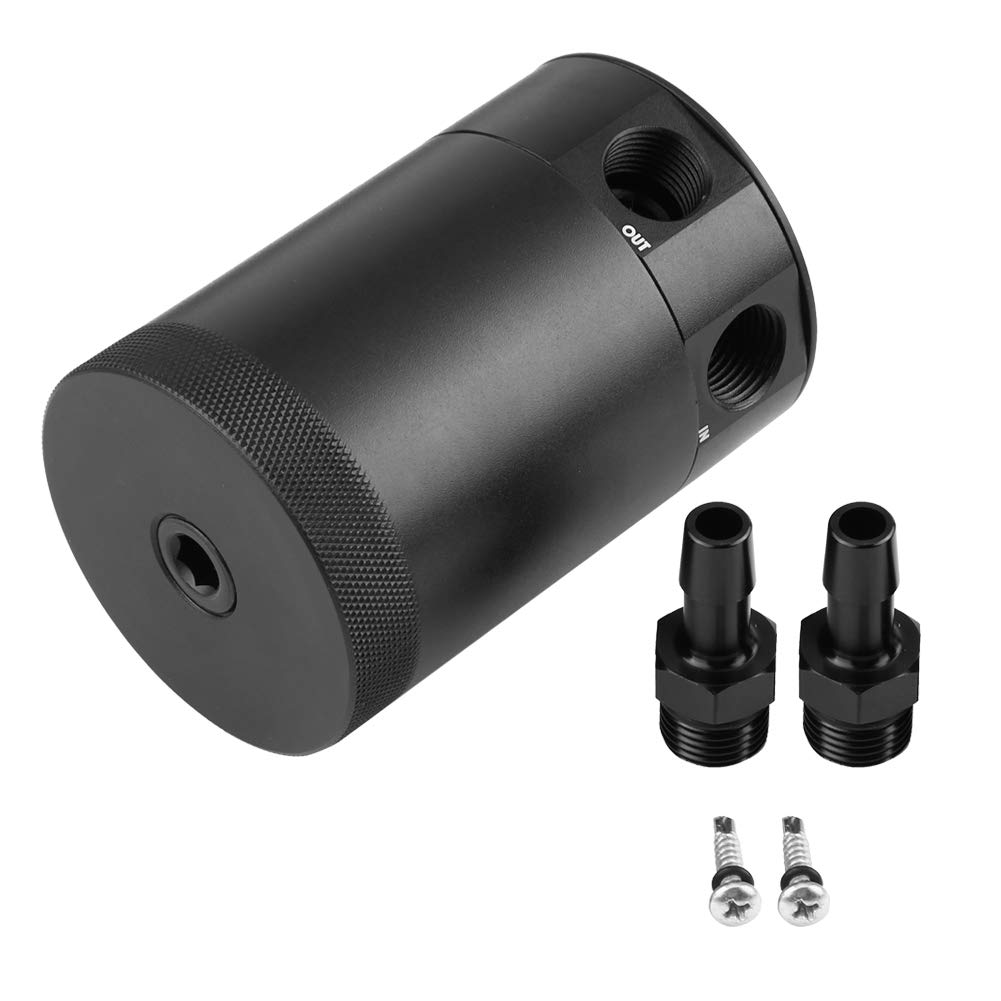 Ölauffangbehälter, Yctze Universal Zweiloch Aluminium Automotor Ölbehälter Catch Can Breather Tank Kit Schwarz für öl catch tank Ölfangdose Prallbehälter Ölbehälterbehälter Behälterbehälter Motorölabs von Yctze