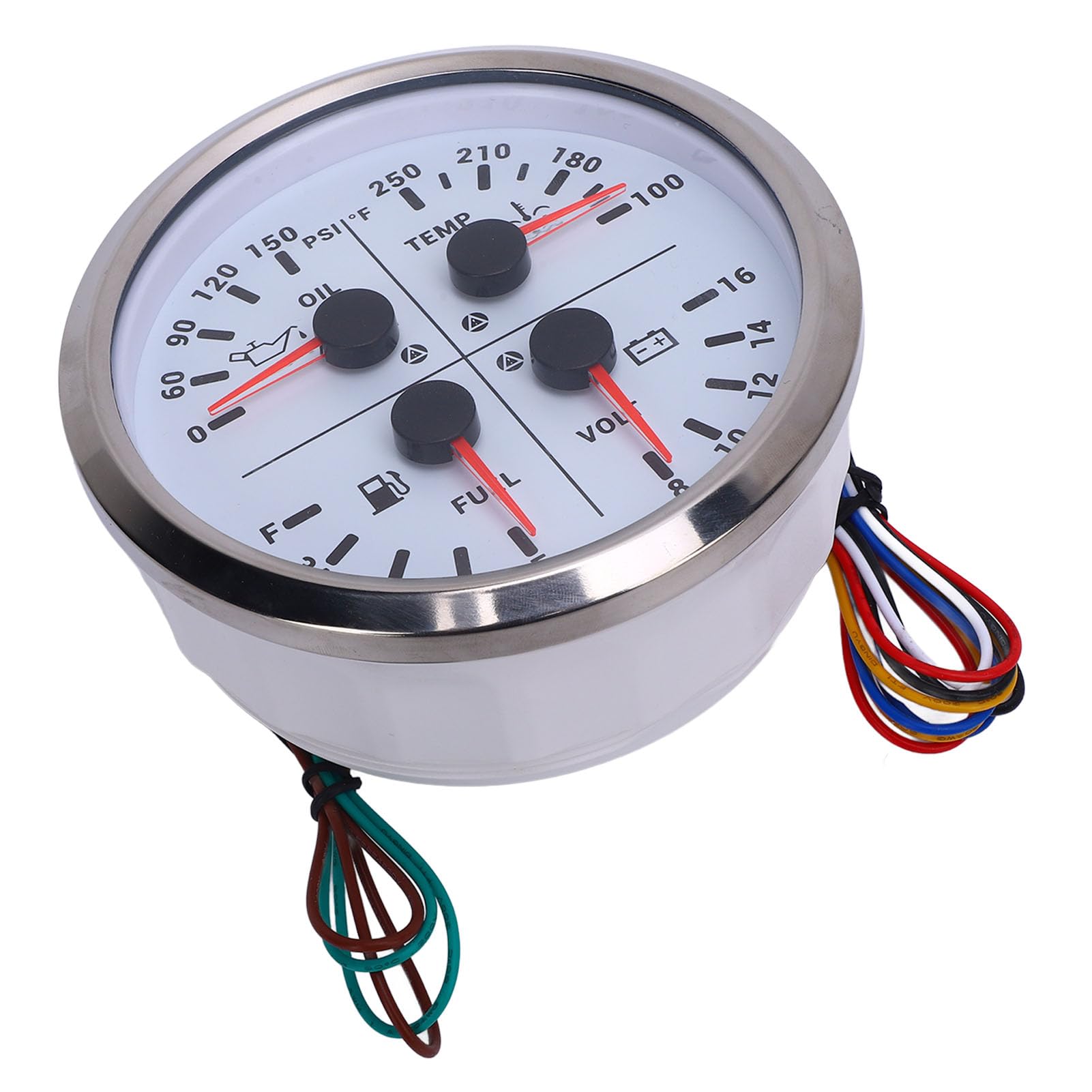 Yctze 110 Mm 4 3/8in 4 in 1 Multifunktionsmessstufe DC 12 V 0-150psi Öldruck Kraftstoffspiegel 100-250 ℉ Wassertemperatur 8-16 V Voltmeter für RV-Bootswagen (Weißes Zifferblatt, von Yctze