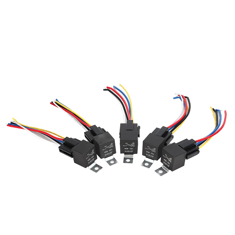 Yctze 5X Auto Fahrzeug 12V 12 Volt DC 40A AMP Relais & Sockel Set SPDT 5 Pin 5 Draht Neu von Yctze