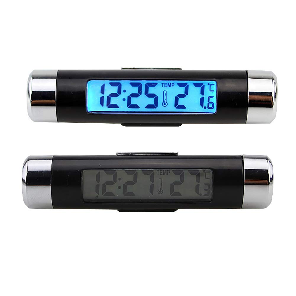 Yctze Auto-Uhr-Thermometer, Tonnenförmiges LCD-Display, Lüftungsschlitze, Clip-on-LED, Auto-Digitaluhr, Thermometer, Leuchtende Uhr, Luftauslass-Temperaturanzeige, Kfz-Innenraum (Wie von Yctze