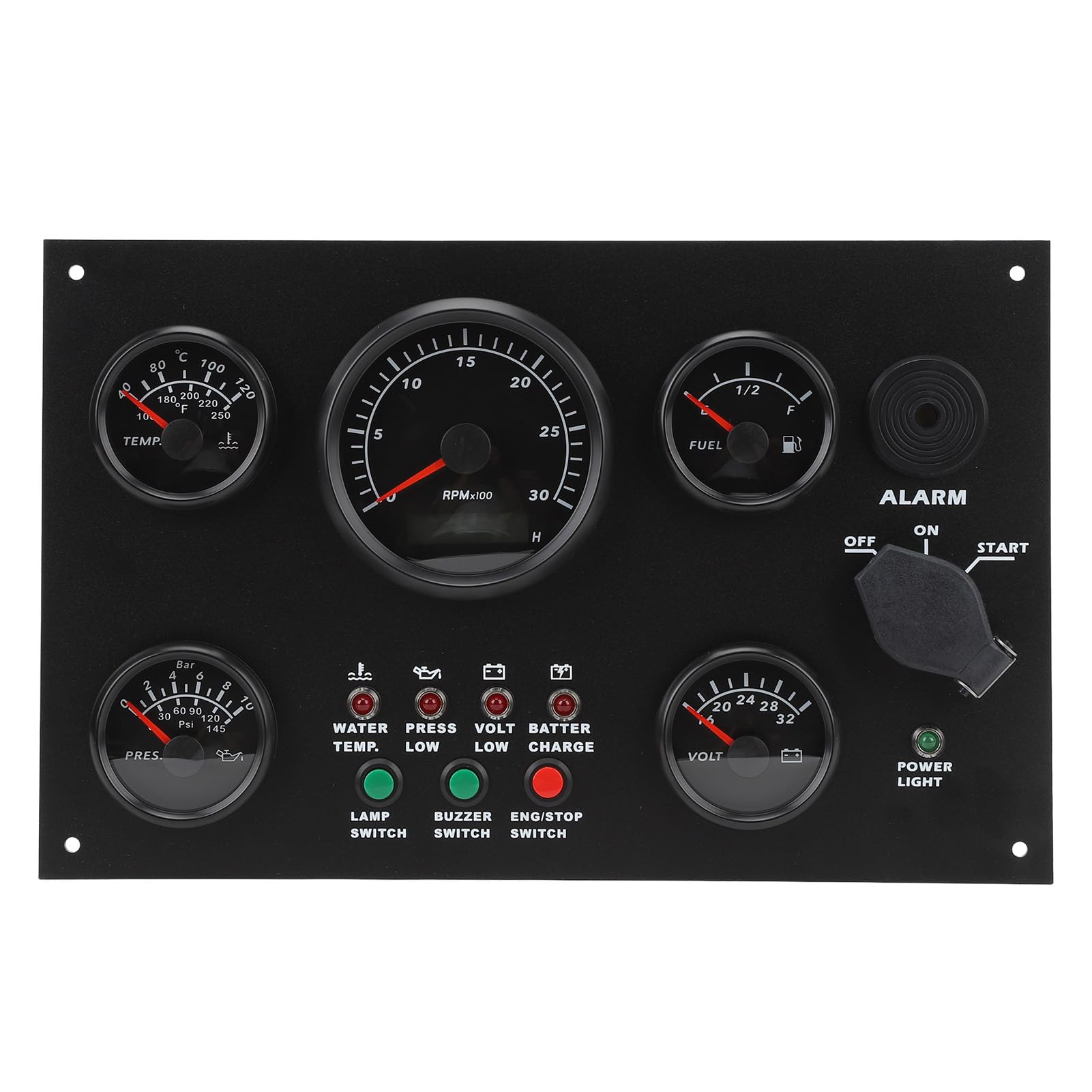 Yctze Digitales Messgeräte-Cluster-Set, Bootsanzeigefeld 0 Bis 3000 U/min, Wassertemperatur, Ölstand, Spannung, Druck, Drehzahlmesser, 7-farbige Hintergrundbeleuchtung, Geeignet für von Yctze