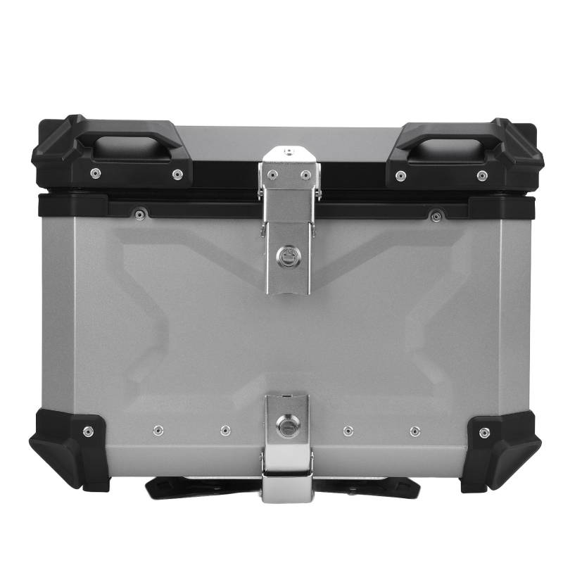 Yctze Motorrad-Topbox, Aluminiumlegierung, 55 L, Schnellverschluss, Wasserabweisend, mit Sicherheitsverschluss, Reflektierender Aufkleber für Helmgepäck (Silver) von Yctze