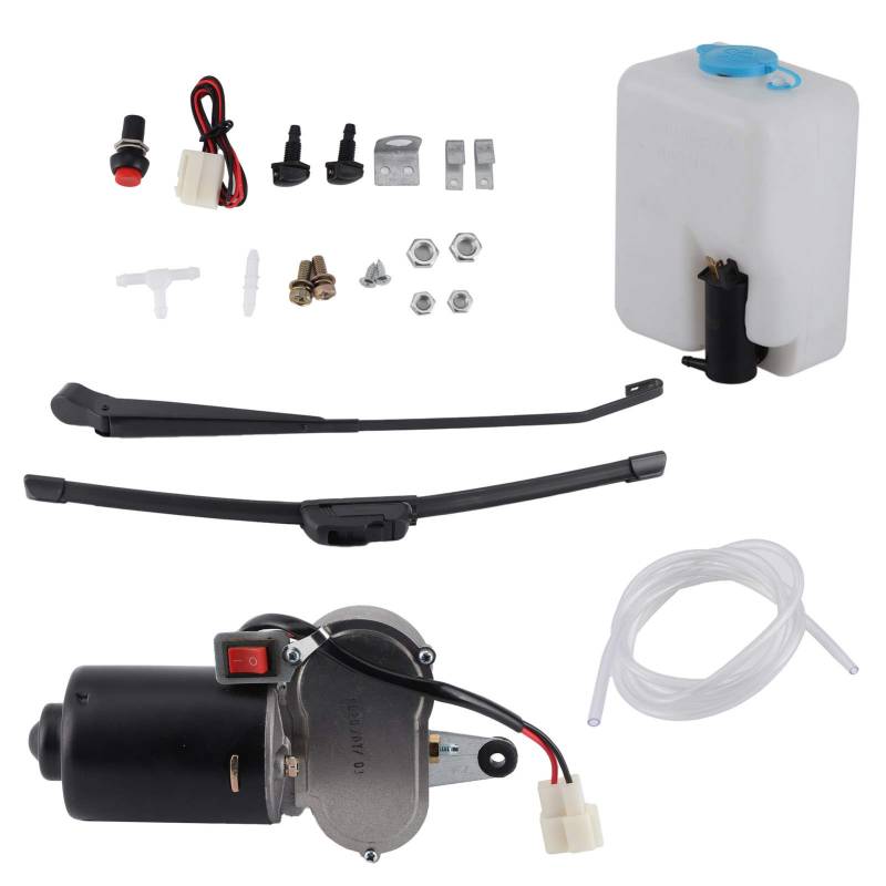 Yctze Windschutzscheibenwischer Set - Elektrischer Scheibenwischer Montage Kit Motorwischerarm Wasserausgießer Topf Schlauch für UTV ATV - Elektrischer Wischmotor von Yctze