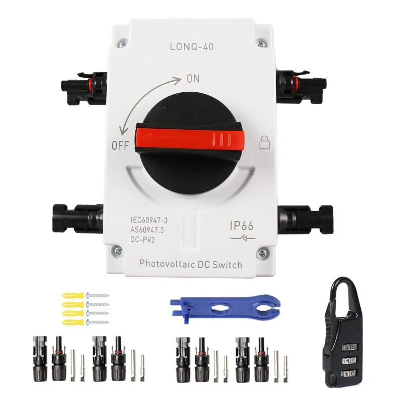 DC Trennschalter Leistungsschalter IP66 Wasserdicht 32A 1000V,Solar PV Umschalter Ausschalter Photovoltaik 4-polig Combiner Box Für Sonnenkollektoren (1000V 32A 4P(2 in 2 out MC4)) von Yearninglife