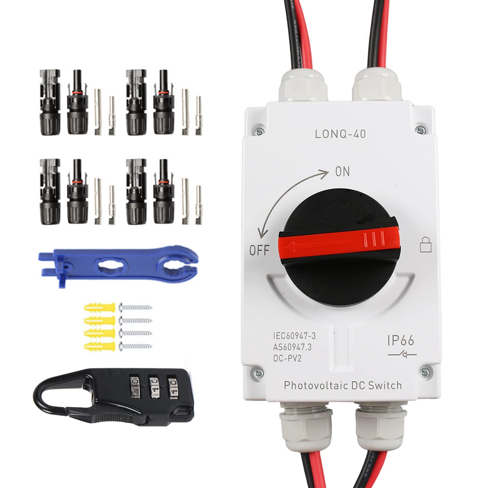 DC Trennschalter Leistungsschalter IP66 Wasserdicht 32A 1000V,Solar PV Umschalter Ausschalter Photovoltaik 4-polig Combiner Box Für Sonnenkollektoren (1000V 32A 4P(2 in 2 out mit Kabelversion)) von Yearninglife