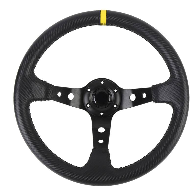 Aluminium -Speichen Deep Dish Carbon Faser Look Sport Drift Racing Game Lenkrad mit Hornknopf für 6 -Loch -Hub -Adapter, 14 Zoll 350 Mm Autolenkrad, (YELLOW) von Yechiry