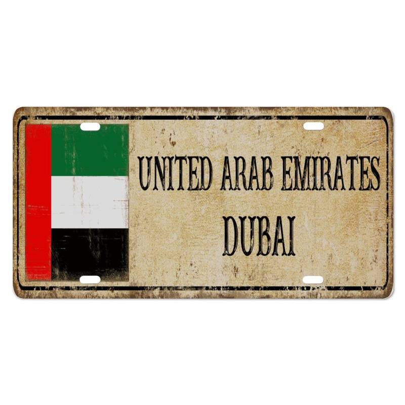 Yelolyio Nummernschild für die Vorderseite des Autos, Größe 15,2 x 30,5 cm, rostfreies Dubai Metall-Kennzeichen der Vereinigten Arabischen Emirate, Nationalflagge, Aluminium, Neuheit Nummernschild, von Yelolyio