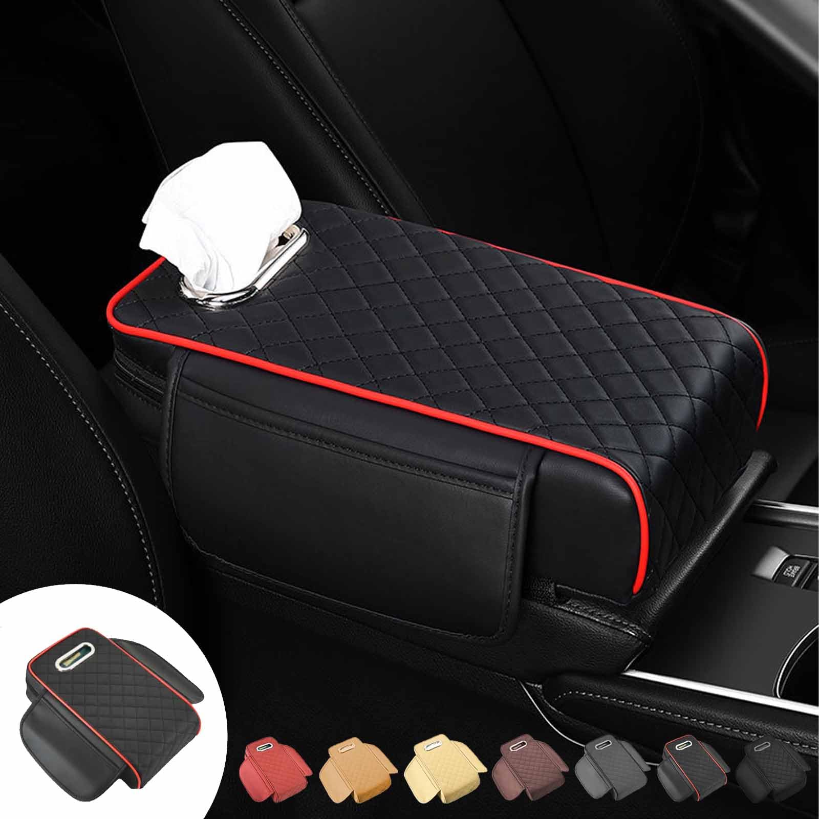 Memory Foam Car Armrest Cushion, Car Armrest Cushion, Memory Foam Arm Rest for Car, Memory Foam Armrest Pads for Car, Car Center Console Cushion Pad (Black red) von Yeluptu