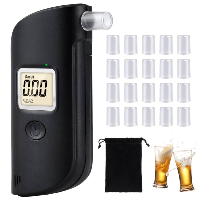 Yerbay Hochpräzise Alkohol Alkoholtester, Tragbarkeit Alkoholtester mit 20 Mundstücken, Professioneller Alkoholtester mit digitalem LCD-Display und 3-Farben-Anzeigeleuchte von Yerbay