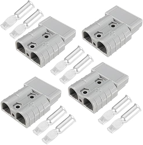 Yerleomit Anderson Stecker 50A, 4 Pack Batterie Stecker Anderson Stecker Batterieanschluss 50A 600V Stecker Batterieanschluss Quick Connect Akku Schnellanschluss für Auto Wohnmobil Wohnwagen Grau von Yerleomit