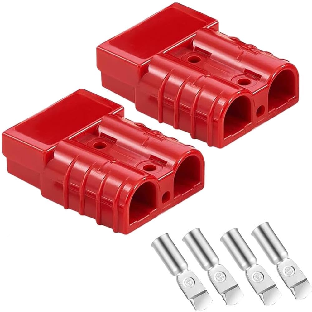 Yerleomit Anderson Stecker 50A Batterie Stecker, 2 Pack Anderson Stecker Batterieanschluss 50A 600V Stecker Batterieanschluss Quick Connect Akku Schnellanschluss für Auto Wohnmobil Wohnwagen Rot von Yerleomit