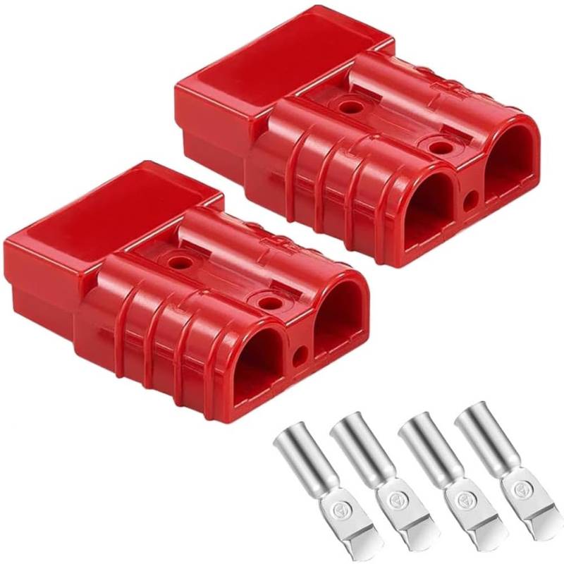 Yerleomit Anderson Stecker 50A Batterie Stecker, 2 Pack Anderson Stecker Batterieanschluss 50A 600V Stecker Batterieanschluss Quick Connect Akku Schnellanschluss für Auto Wohnmobil Wohnwagen Rot von Yerleomit