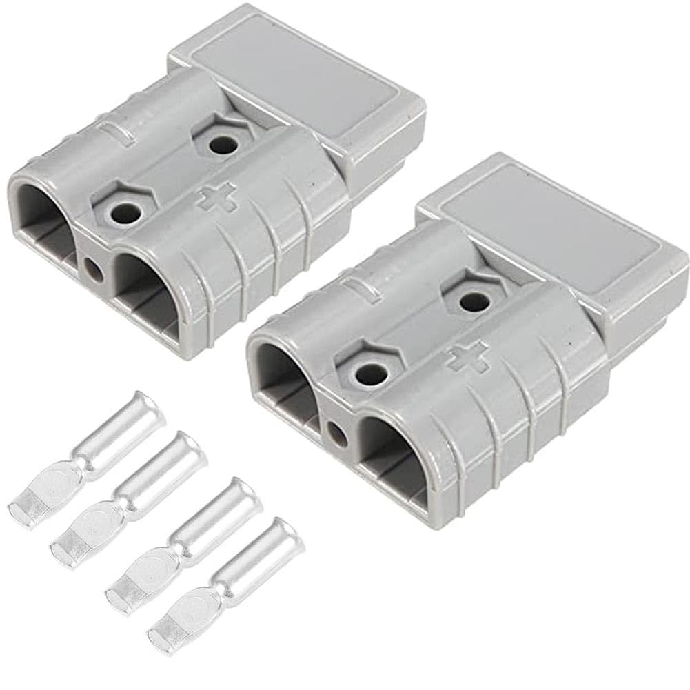 Yerleomit Anderson Stecker 50A Batterie Stecker Batterieanschluss, 2 Pack Anderson Stecker 50A 600V Stecker Batterieanschluss Quick Connect Akku Schnellanschluss für Auto Wohnmobil Wohnwagen Grau von Yerleomit