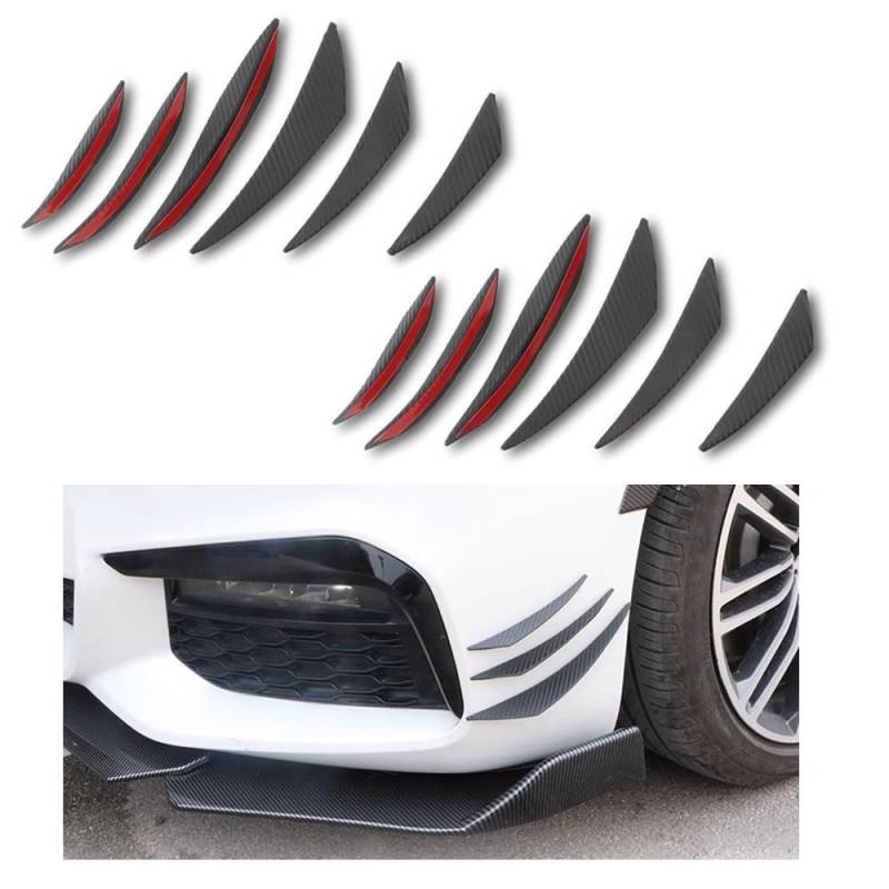 Ygapuzi 12 Pcs Universal Auto Spoiler Canards Kit Personalisierte Halbmond Autos Front Stoßstange Lippen Splitter Auto Körper Dekoration Aufkleber Aufkleber Zubehör für Auto SUV LKW (Kohlefaser) von Ygapuzi