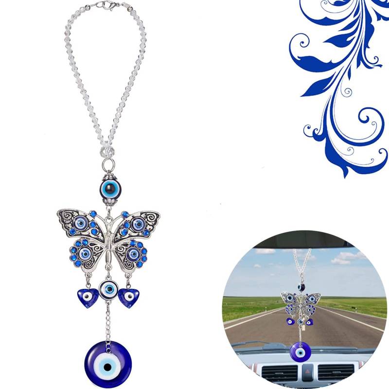 Ygapuzi Evil Eye Auto Anhänger Evil Blue Eye Rückspiegel Zauberspruch Evil Eye Perlen Dekoration Evil Eye Auto Innenraum Anhänger Fenster Balkon (Butterfly) von Ygapuzi