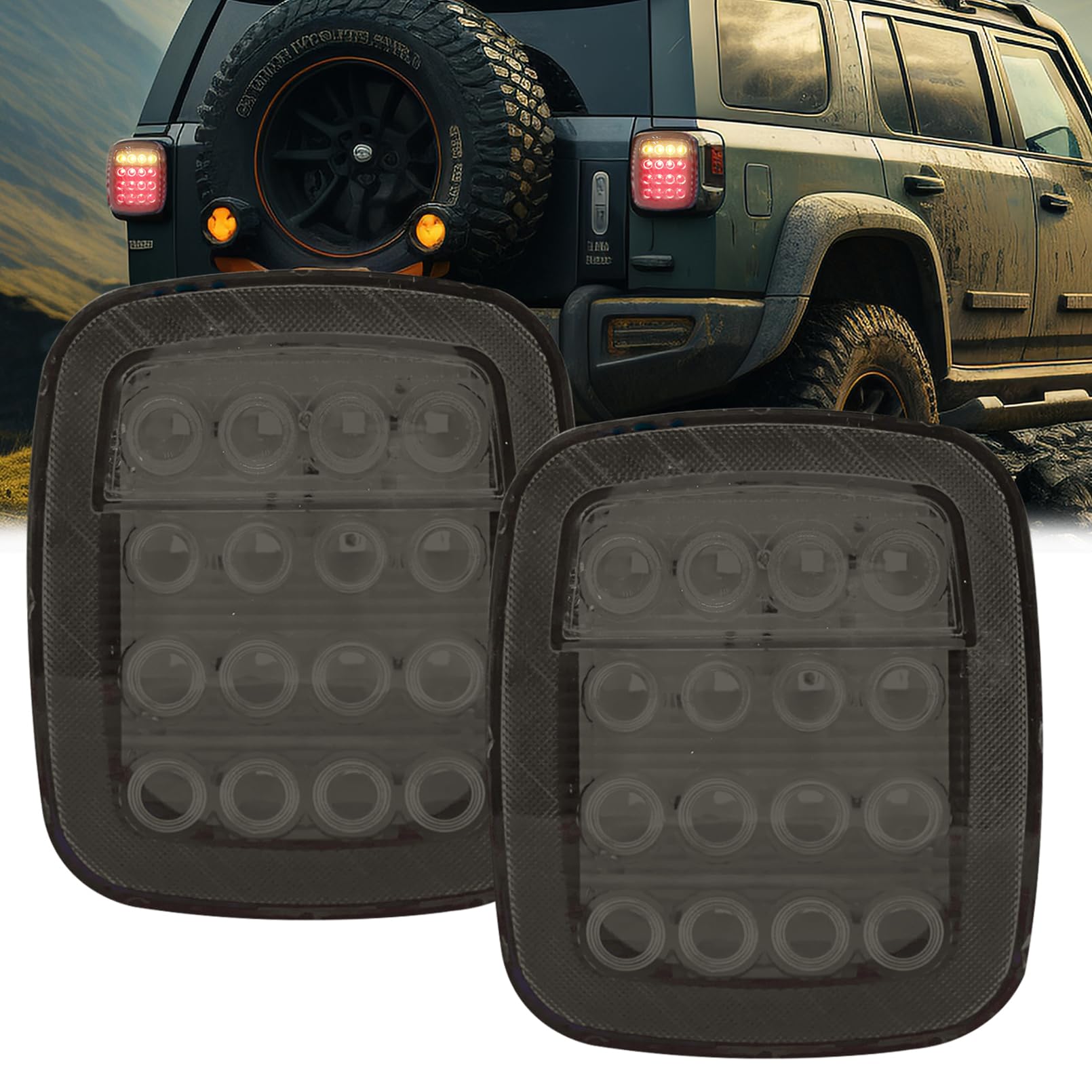 Ygmylandbb 2 x LED-Rückleuchten für Anhänger, Bremslichter, Blinker und Bremse, 24 V, getönt, kompatibel mit Jeep Wrangler und Geländewagen von Ygmylandbb