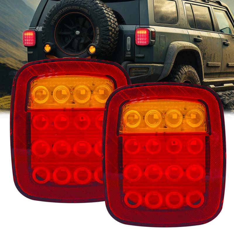 Ygmylandbb LED-Rücklicht, 16 LEDs, Rücklicht, Bremslicht, zweifarbig, rot, gelb, Rücklicht, Blinker, für Jeep Wra_ngl_er JK TJ CJ YJ (1 Paar) von Ygmylandbb