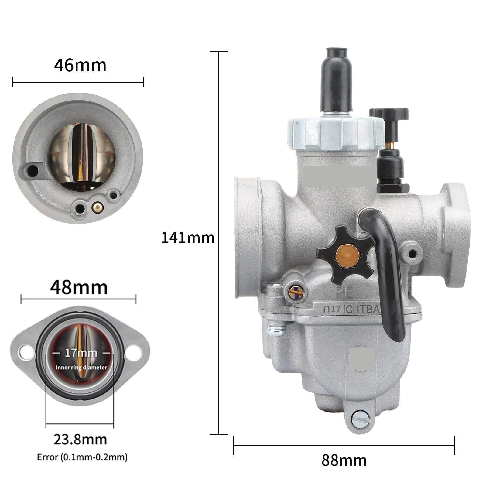 2T 4T Vergaser PE19/22/24/26/28mm Motorradmotor mit Vergaserdüsen for Pit Dirt Bike Teile(PE17MM) von YhfAbd