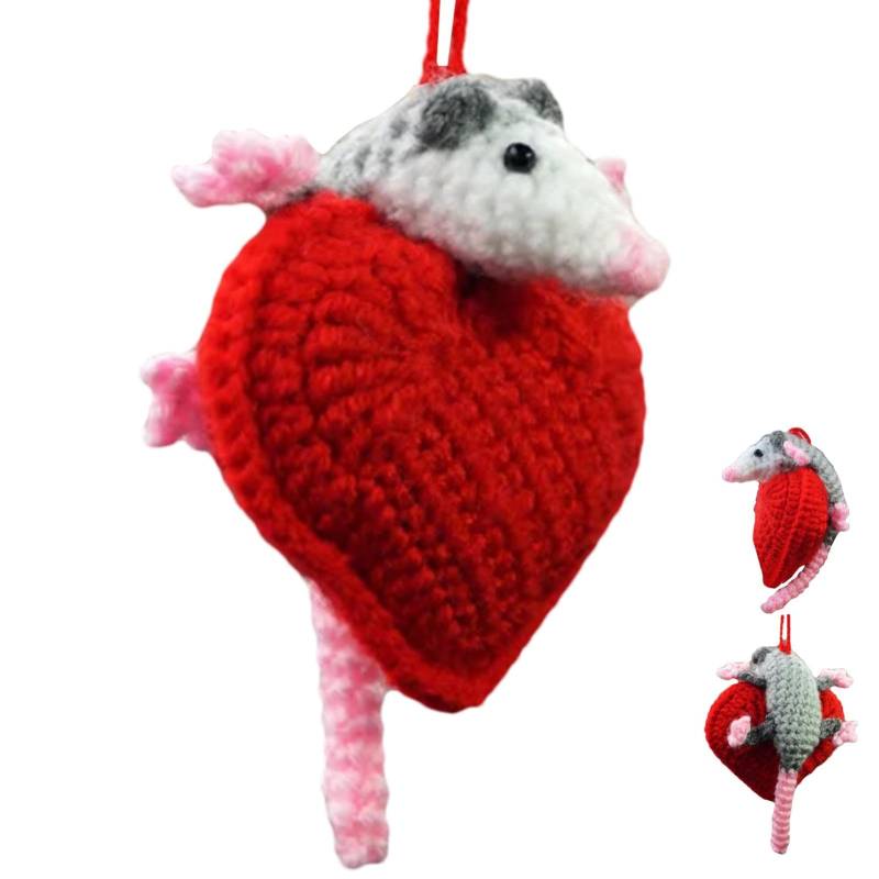 Yianyal Opossum Autozubehör,Opossum Autoornament | Auto handgemachter gestrickter Opossum Anhänger | Handgefertigter gestrickter Rückansicht-Anhänger, niedliches Auto-Anhänger-Zubehör von Yianyal