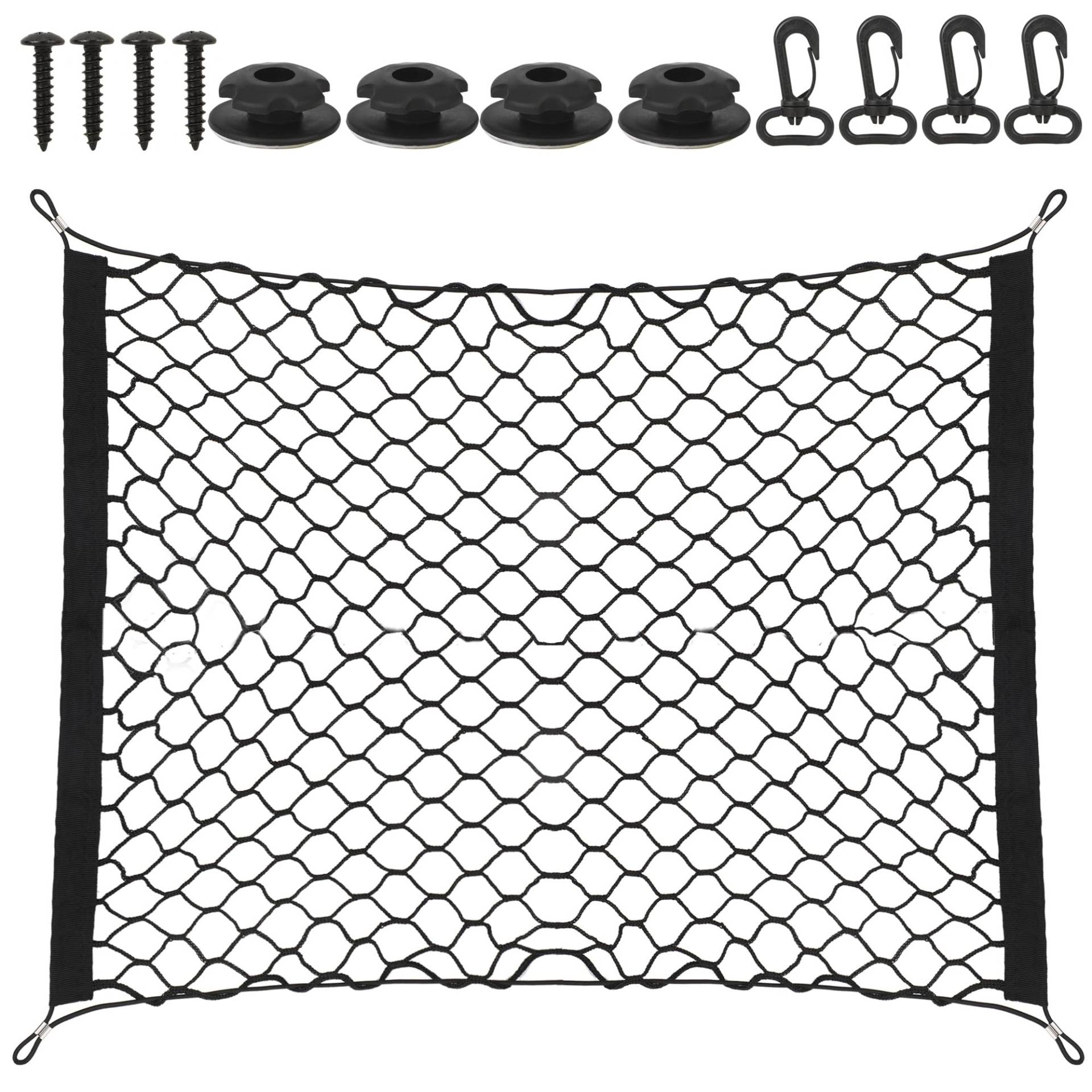 Gepäcknetz, Kofferraumnetz, Gepäcknetz Auto, Gepäcknetz Wohnmobil, Kofferraumnetz Auto Größe 110X60cm Mit 4 Großen Haken, Erstreckt Sich auf 140x100cm, Aufbewahrung Ladungssicherung von YiliYa