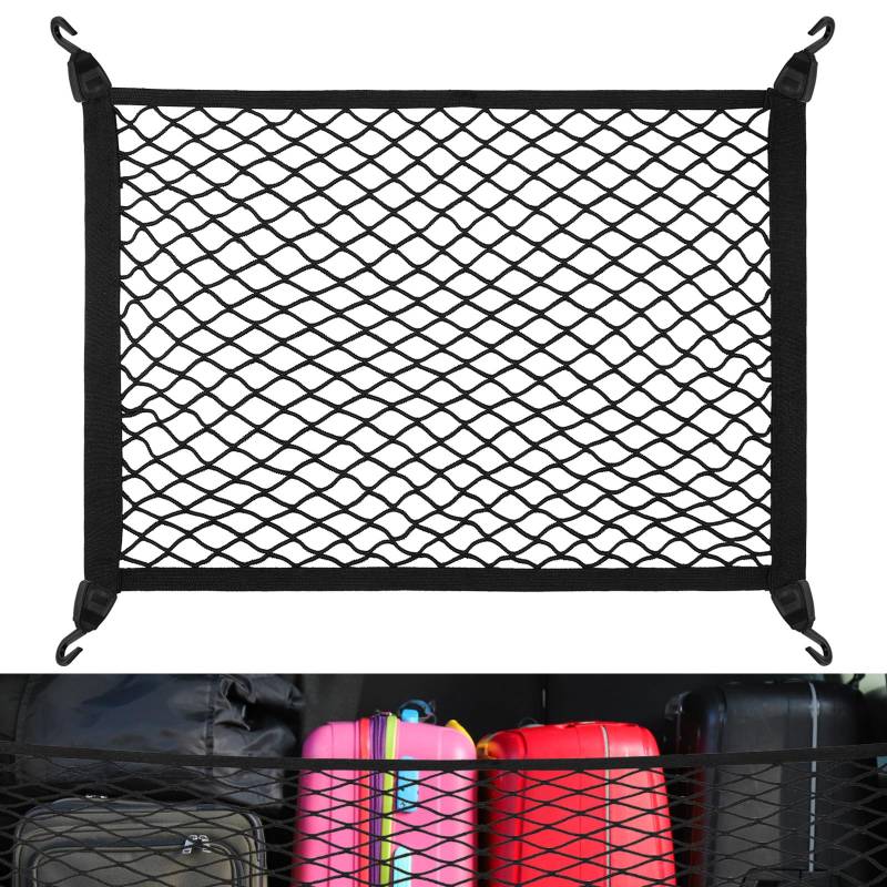 Yimomoyi Gepäcknetz Auto, Gepäcknetz Wohnmobil Kofferraum Netz 60x40cm Erstreckt Sich auf 120x80cm Kofferraumnetz Gepäcknetz Auto mit 4 Haken, Kofferraumnetz für die Meisten Autos von Yimomoyi