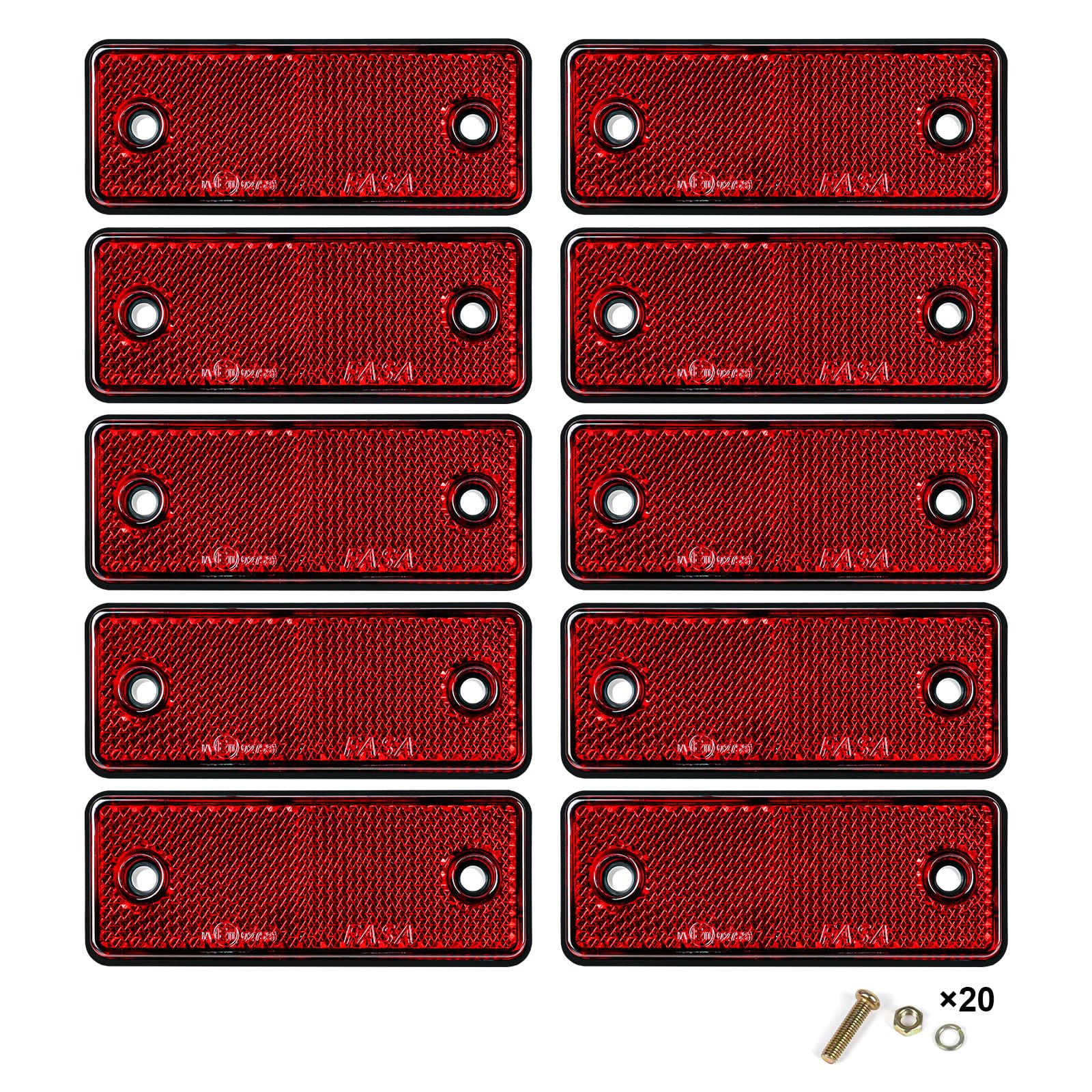 Yinaolan 10 Stück rote rechteckige Reflektoren zum Anschrauben, E11-Zulassung Verkehrssicherheitstorpfosten, hintere Reflektoren für Anhänger Wohnwagen LKW Traktor Boot LKW Motorrad Zauntorpfosten von Yinaolan