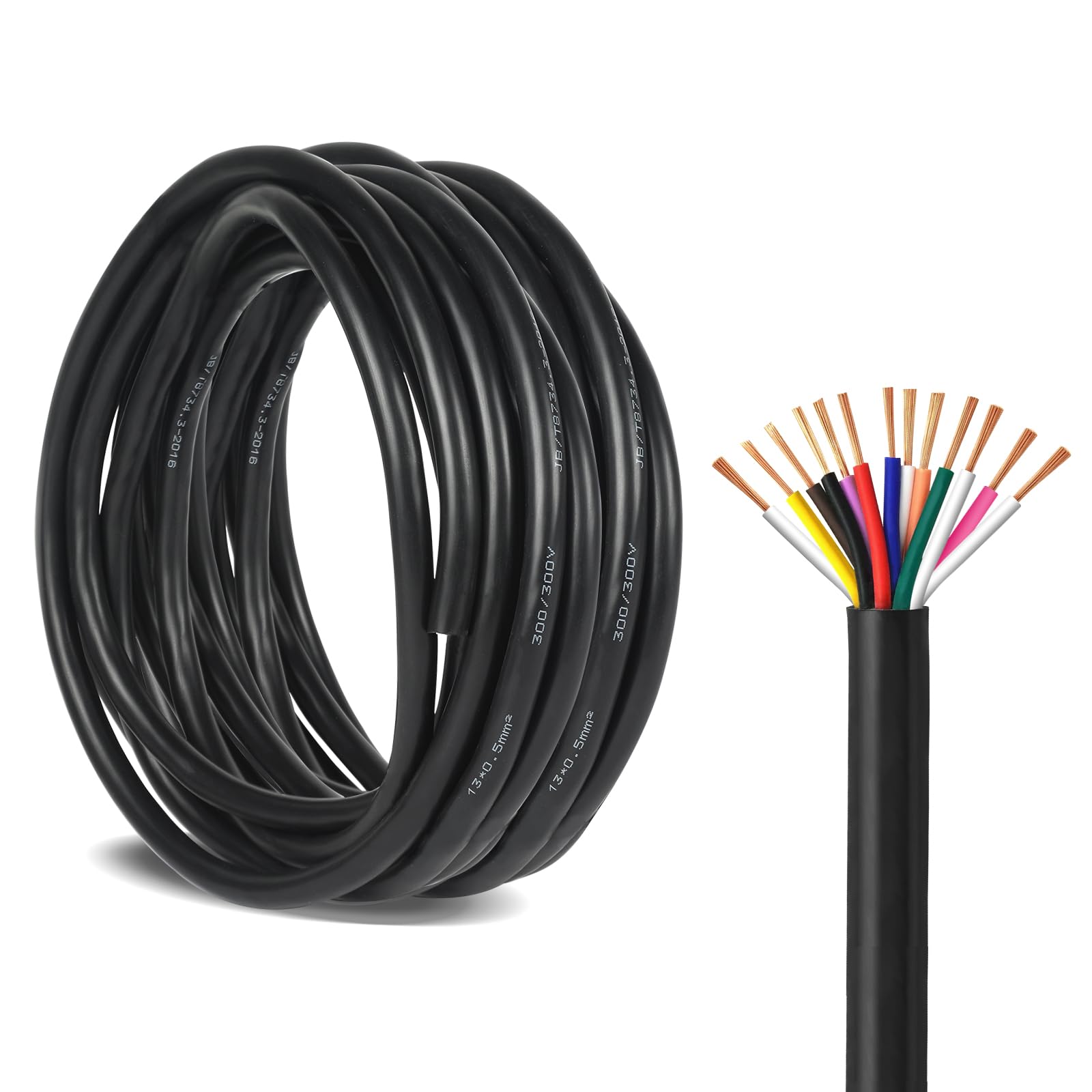 Yinaolan 13-adriges Kabel 10M 12V 24V für Anhänger 10m Abschleppseil, 13 * 0.5mm² 10Meter flexibles Verlängerungskabel Schwarz für LED Licht, Automobil, Bootsausrüstung von Yinaolan