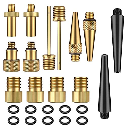 24 Pcs Fahrradventil Adapter, Alle Ventiladapter SV AV DV Fahrrad Ventiladapter Set Kompress Dunlop Autoventil Sclaverandventil mit Dichtring für Fahrradpumpe Standpumpe Luft- Ballpumpe von Yizunnu